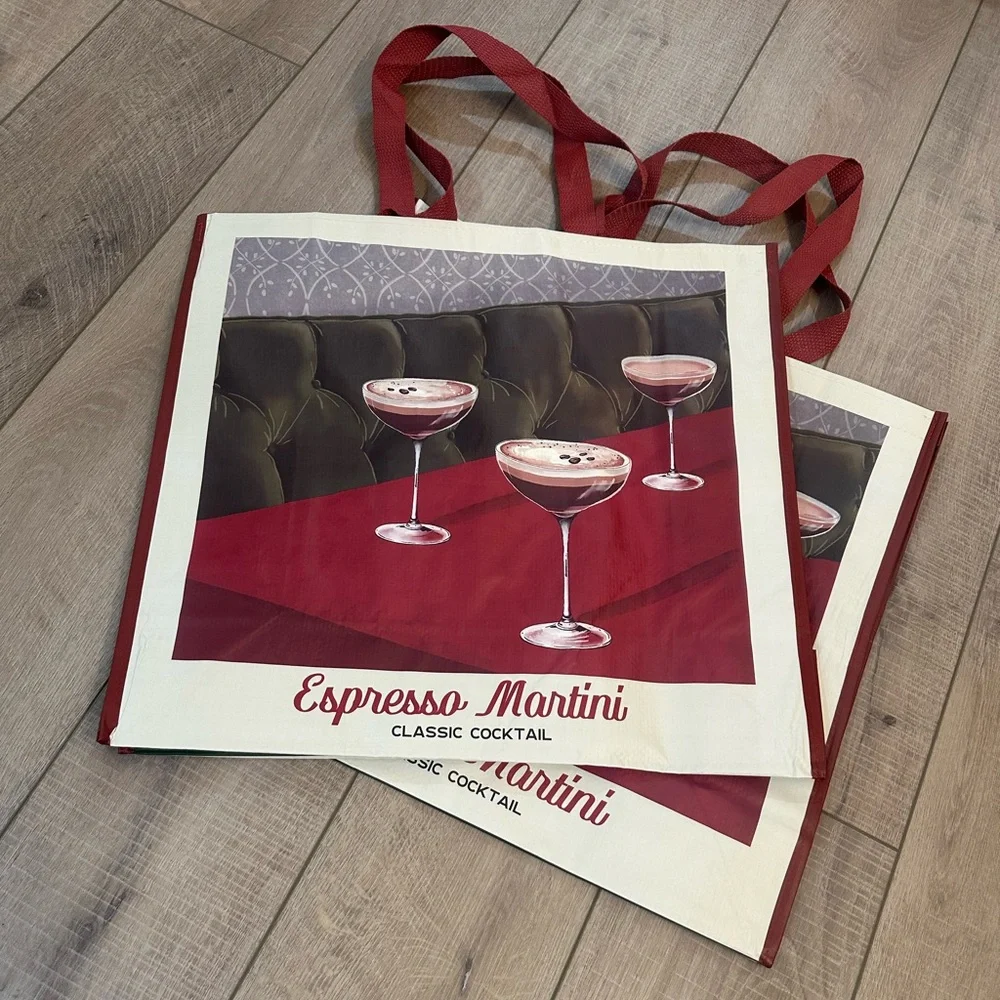 Homegoods TJMaxx Marshalls Viral Espresso Martini Print Tote Bags Set of 2 NWOT